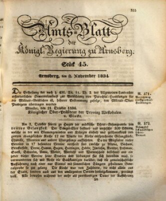 Amtsblatt für den Regierungsbezirk Arnsberg Samstag 8. November 1834