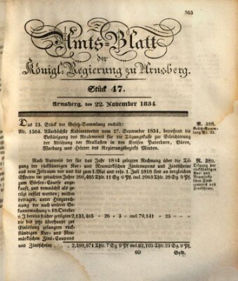 Amtsblatt für den Regierungsbezirk Arnsberg Samstag 22. November 1834