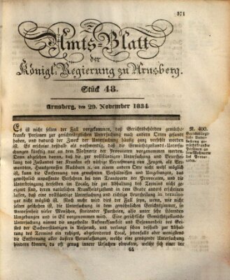 Amtsblatt für den Regierungsbezirk Arnsberg Samstag 29. November 1834