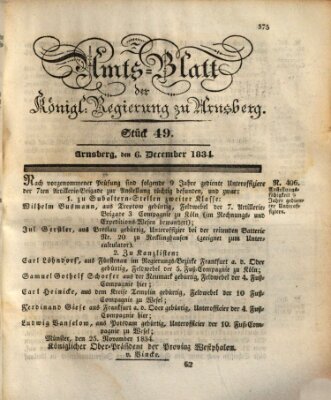 Amtsblatt für den Regierungsbezirk Arnsberg Samstag 6. Dezember 1834