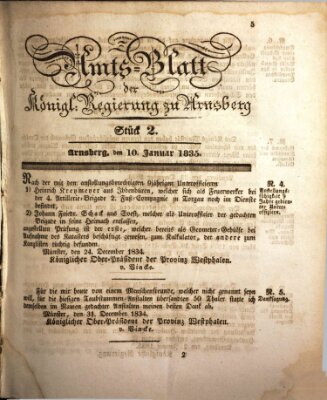 Amtsblatt für den Regierungsbezirk Arnsberg Samstag 10. Januar 1835