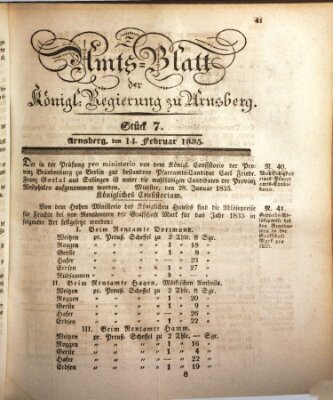 Amtsblatt für den Regierungsbezirk Arnsberg Samstag 14. Februar 1835