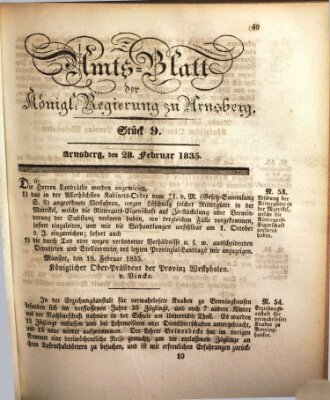 Amtsblatt für den Regierungsbezirk Arnsberg Samstag 28. Februar 1835