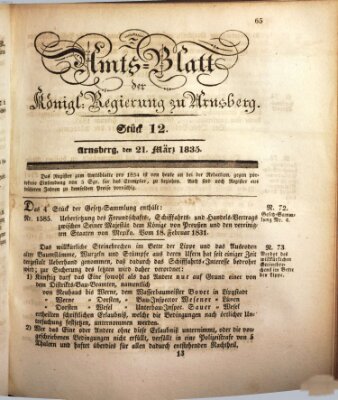 Amtsblatt für den Regierungsbezirk Arnsberg Samstag 21. März 1835