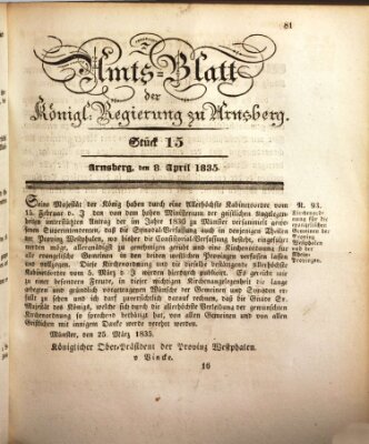 Amtsblatt für den Regierungsbezirk Arnsberg Mittwoch 8. April 1835