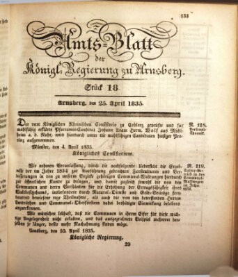 Amtsblatt für den Regierungsbezirk Arnsberg Samstag 25. April 1835