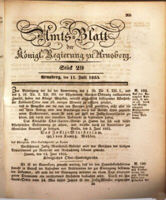 Amtsblatt für den Regierungsbezirk Arnsberg Samstag 11. Juli 1835