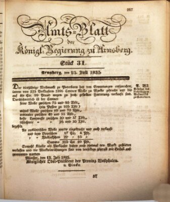 Amtsblatt für den Regierungsbezirk Arnsberg Samstag 25. Juli 1835