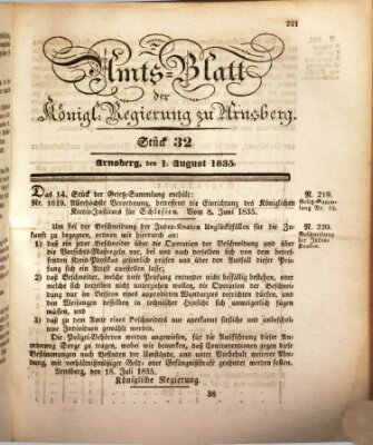 Amtsblatt für den Regierungsbezirk Arnsberg Samstag 1. August 1835