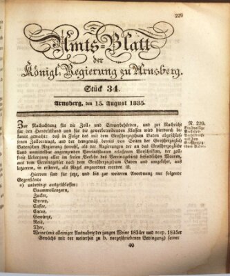 Amtsblatt für den Regierungsbezirk Arnsberg Samstag 15. August 1835