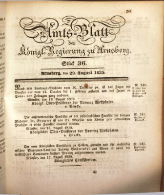Amtsblatt für den Regierungsbezirk Arnsberg Samstag 29. August 1835