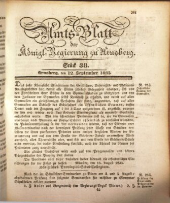 Amtsblatt für den Regierungsbezirk Arnsberg Samstag 12. September 1835