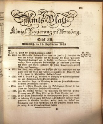 Amtsblatt für den Regierungsbezirk Arnsberg Samstag 19. September 1835