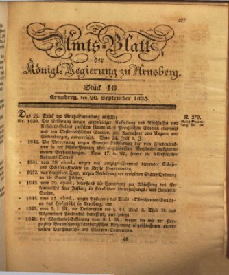 Amtsblatt für den Regierungsbezirk Arnsberg Samstag 26. September 1835