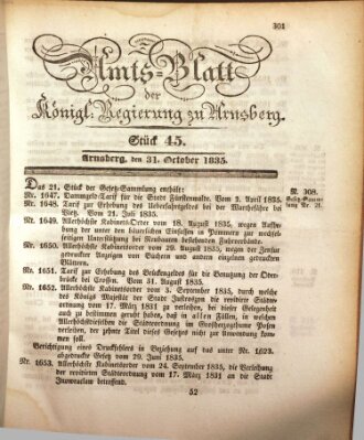 Amtsblatt für den Regierungsbezirk Arnsberg Samstag 31. Oktober 1835