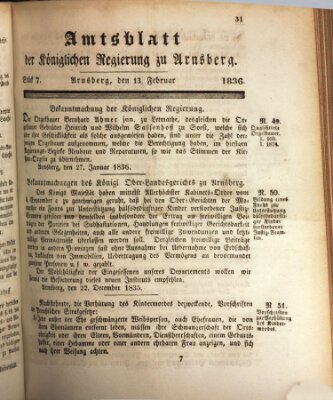Amtsblatt für den Regierungsbezirk Arnsberg Samstag 13. Februar 1836