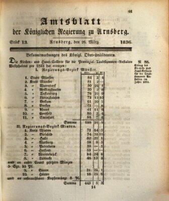 Amtsblatt für den Regierungsbezirk Arnsberg Samstag 26. März 1836