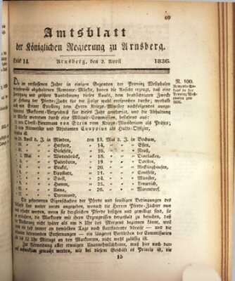 Amtsblatt für den Regierungsbezirk Arnsberg Samstag 2. April 1836