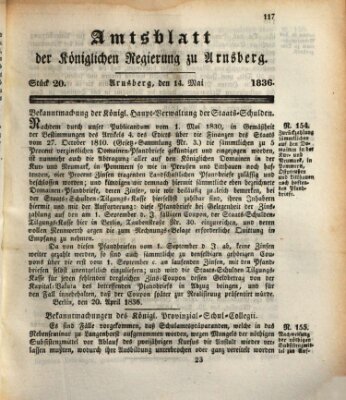 Amtsblatt für den Regierungsbezirk Arnsberg Samstag 14. Mai 1836