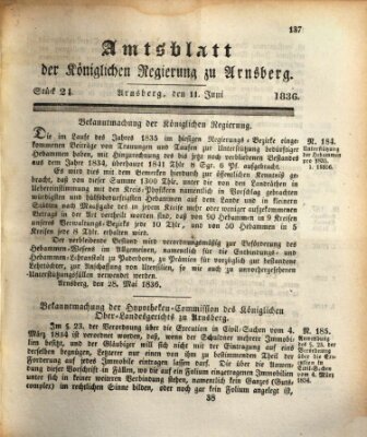 Amtsblatt für den Regierungsbezirk Arnsberg Samstag 11. Juni 1836