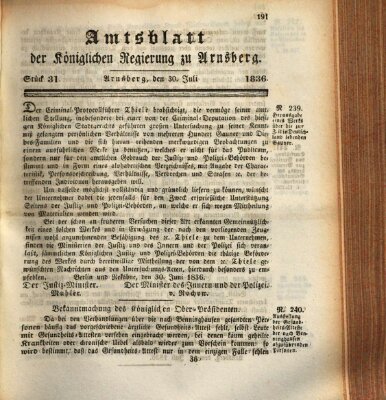 Amtsblatt für den Regierungsbezirk Arnsberg Samstag 30. Juli 1836