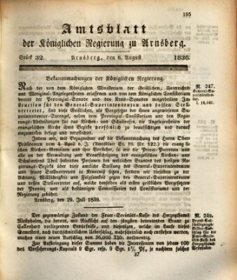 Amtsblatt für den Regierungsbezirk Arnsberg Samstag 6. August 1836