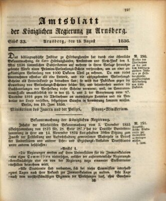 Amtsblatt für den Regierungsbezirk Arnsberg Samstag 13. August 1836