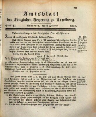 Amtsblatt für den Regierungsbezirk Arnsberg Samstag 8. Oktober 1836