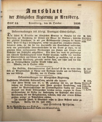 Amtsblatt für den Regierungsbezirk Arnsberg Samstag 29. Oktober 1836