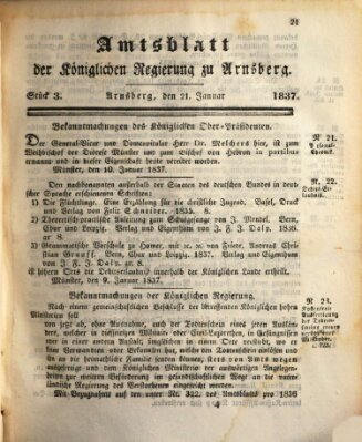 Amtsblatt für den Regierungsbezirk Arnsberg Samstag 21. Januar 1837