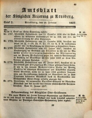 Amtsblatt für den Regierungsbezirk Arnsberg Samstag 11. Februar 1837