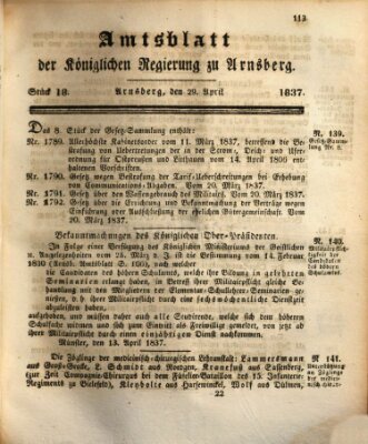 Amtsblatt für den Regierungsbezirk Arnsberg Samstag 29. April 1837