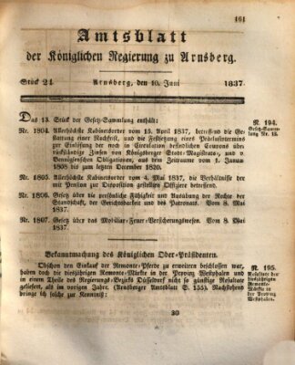 Amtsblatt für den Regierungsbezirk Arnsberg Samstag 10. Juni 1837