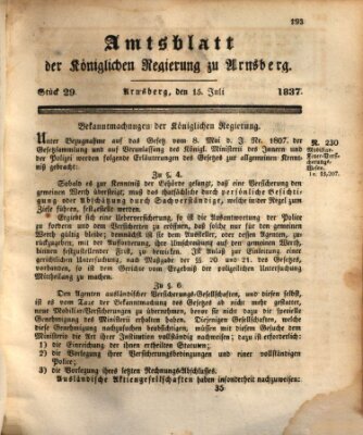 Amtsblatt für den Regierungsbezirk Arnsberg Samstag 15. Juli 1837