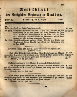 Amtsblatt für den Regierungsbezirk Arnsberg Samstag 5. August 1837