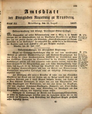 Amtsblatt für den Regierungsbezirk Arnsberg Samstag 12. August 1837