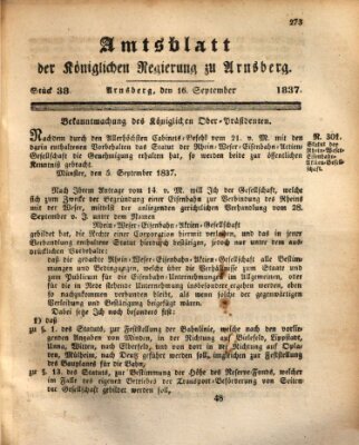 Amtsblatt für den Regierungsbezirk Arnsberg Samstag 16. September 1837