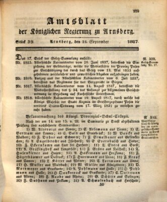 Amtsblatt für den Regierungsbezirk Arnsberg Samstag 23. September 1837