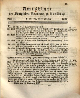 Amtsblatt für den Regierungsbezirk Arnsberg Samstag 7. Oktober 1837