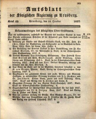 Amtsblatt für den Regierungsbezirk Arnsberg Samstag 14. Oktober 1837