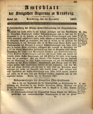 Amtsblatt für den Regierungsbezirk Arnsberg Samstag 25. November 1837