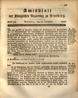 Amtsblatt für den Regierungsbezirk Arnsberg Samstag 16. Dezember 1837