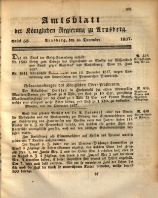 Amtsblatt für den Regierungsbezirk Arnsberg Samstag 30. Dezember 1837