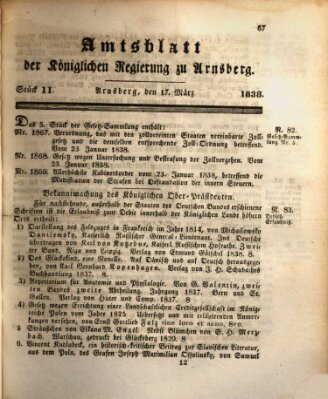 Amtsblatt für den Regierungsbezirk Arnsberg Samstag 17. März 1838