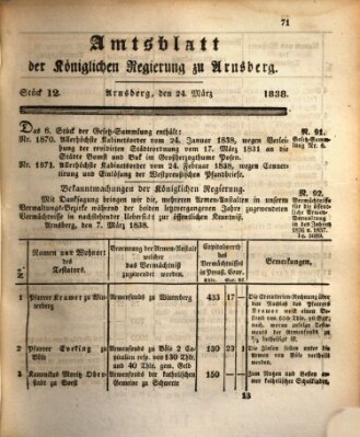 Amtsblatt für den Regierungsbezirk Arnsberg Samstag 24. März 1838