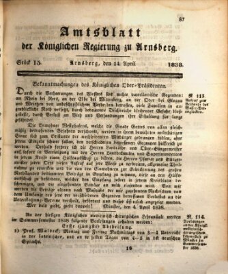 Amtsblatt für den Regierungsbezirk Arnsberg Samstag 14. April 1838