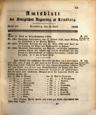 Amtsblatt für den Regierungsbezirk Arnsberg Samstag 28. April 1838