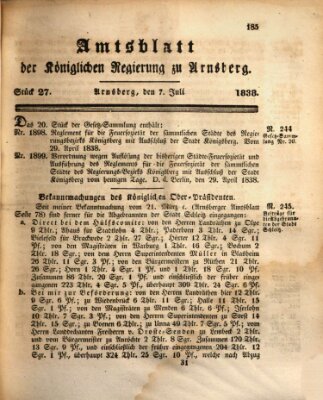 Amtsblatt für den Regierungsbezirk Arnsberg Samstag 7. Juli 1838