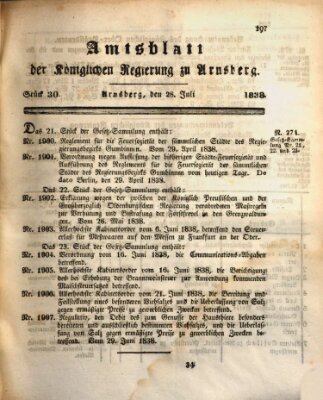 Amtsblatt für den Regierungsbezirk Arnsberg Samstag 28. Juli 1838