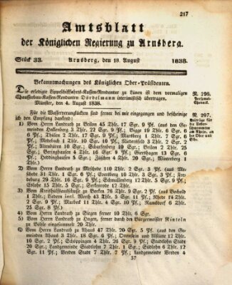 Amtsblatt für den Regierungsbezirk Arnsberg Samstag 18. August 1838